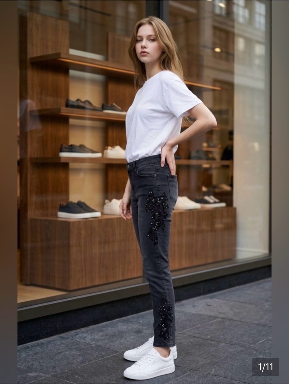White House Black Market Black Skinny Jeans with Beaded Detail